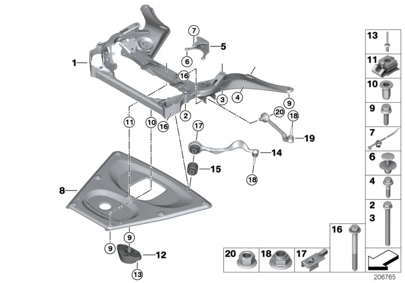 BMW Spreizniet E32 E34 E90 E92 E93 F01 F02 F04 F06 F07 F10 F11 F12 F13 61131382239