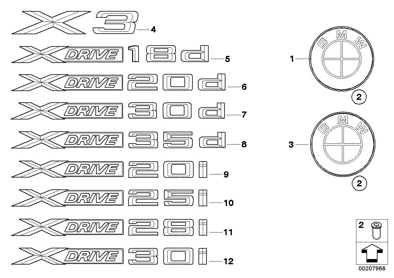 BMW Schriftzug E70 E83 F25 F26 51147362491 - X3 E83, X3 F25, X4 F