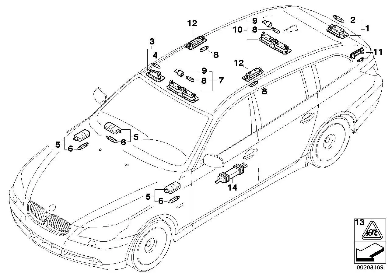 BMW Innenleuchte E36 E38 E39 E46 E60 E61 E63 E64 63316962040 - Bi