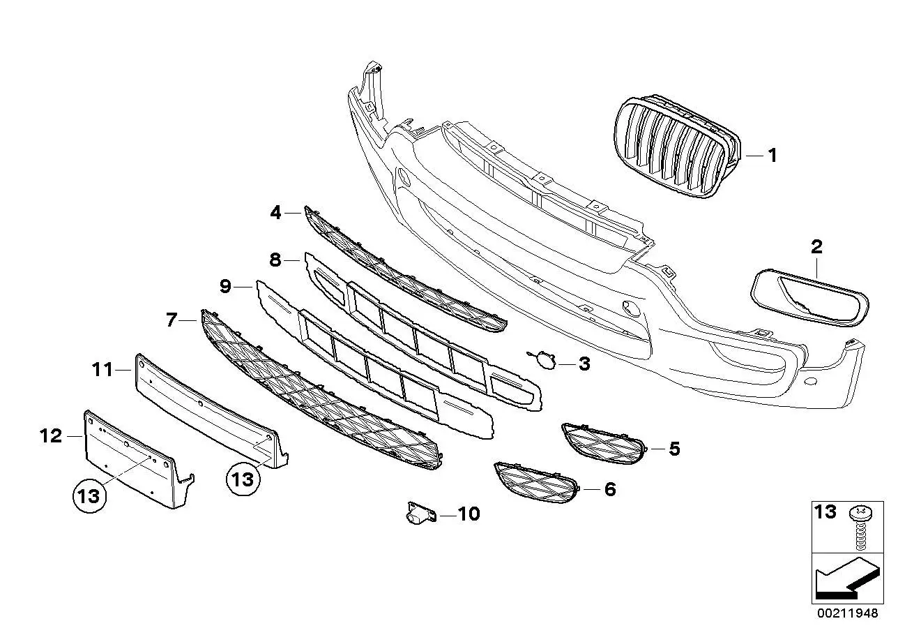 BMW Gitter geschlossen rechts E70 51118038288 - Bildposition 06