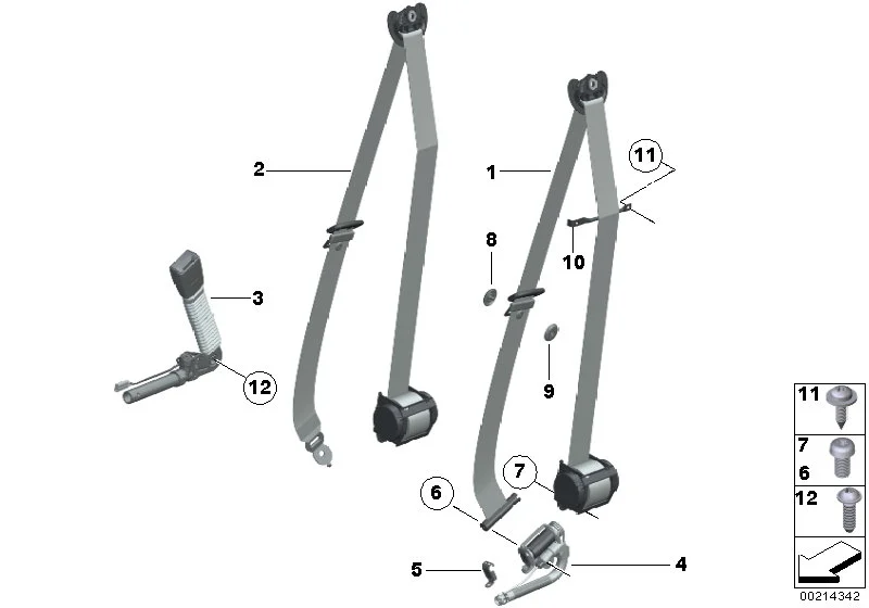 BMW Untergurt mit Gurtstrammer links F01 F02 F04 F07 F10 F11 72119115305