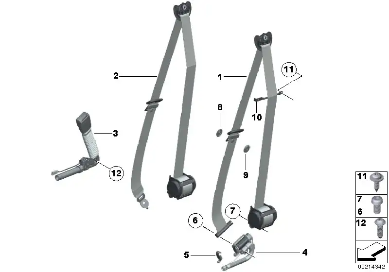 BMW Untergurt mit Gurtstrammer rechts F01 F02 F04 F07 F10 F11 721