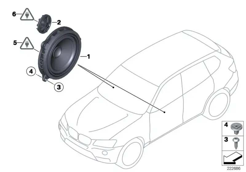 BMW Mitteltonlautsprecher Hifi F25 F26 65139240642 - Bildposition