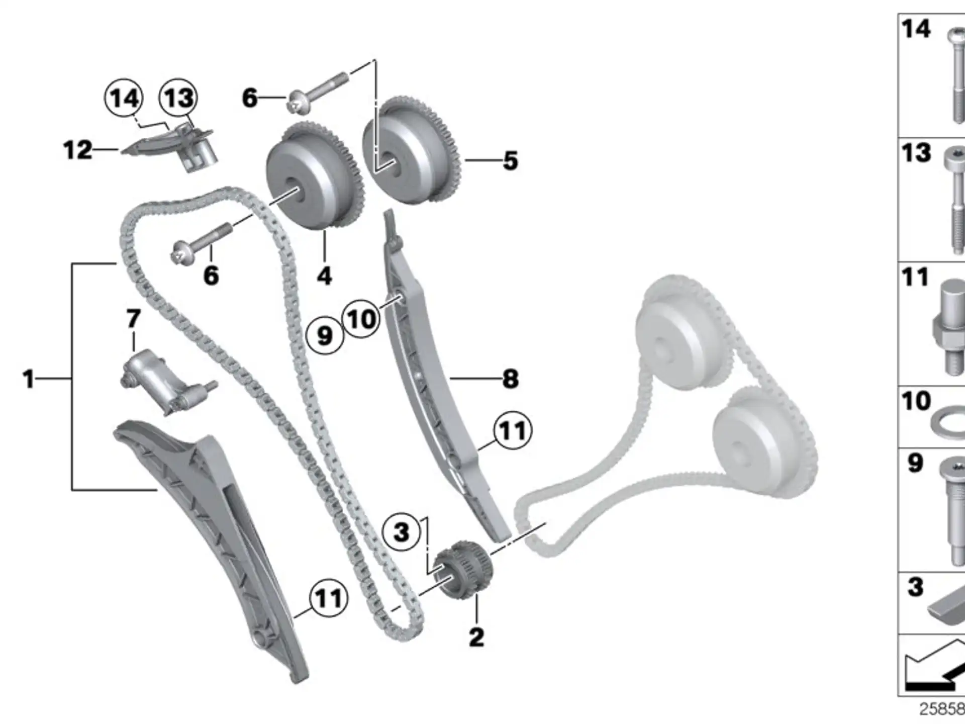 BMW Kettenspanner E70 E71 E72 F01 F02 F04 F06 F07 F10 F11 F12 F13 F15 F16 F85 F86 F90 F91 F92 F93 F95 F96 G05 G06 G07 G11 G12 G14 G15 G16 G30 11317557741