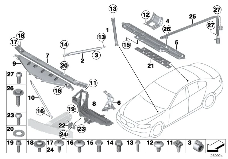 BMW Stütze links F01 F02 F04 F06 F07 F10 F11 F12 F13 51647187095