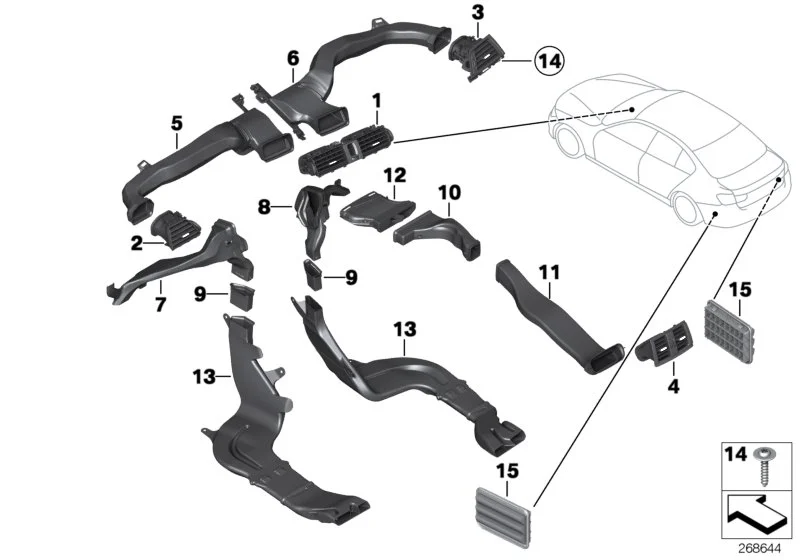 BMW Heckentlüftung F30 F31 F32 F33 F34 F36 F80 F82 F83 F90 F91 F92 F93 F95 F96 F97 F98 G01 G02 G05 G06 G07 G11 G12 G14 G15 G16 G20 G21 G28 G30 G31 G32 64229176945