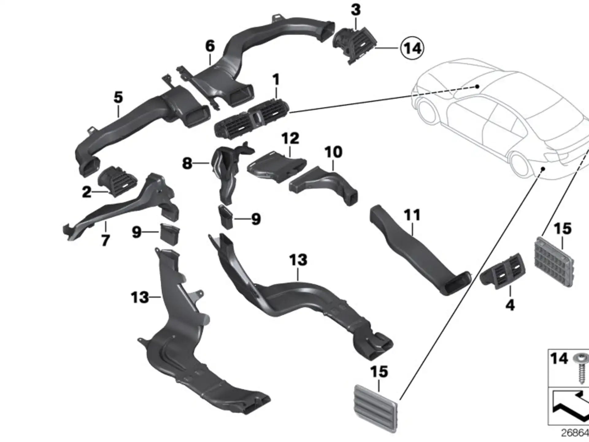 BMW Heckentlüftung F30 F31 F32 F33 F34 F36 F80 F82 F83 F90 F91 F92 F93 F95 F96 F97 F98 G01 G02 G05 G06 G07 G11 G12 G14 G15 G16 G20 G21 G28 G30 G31 G32 64229176945