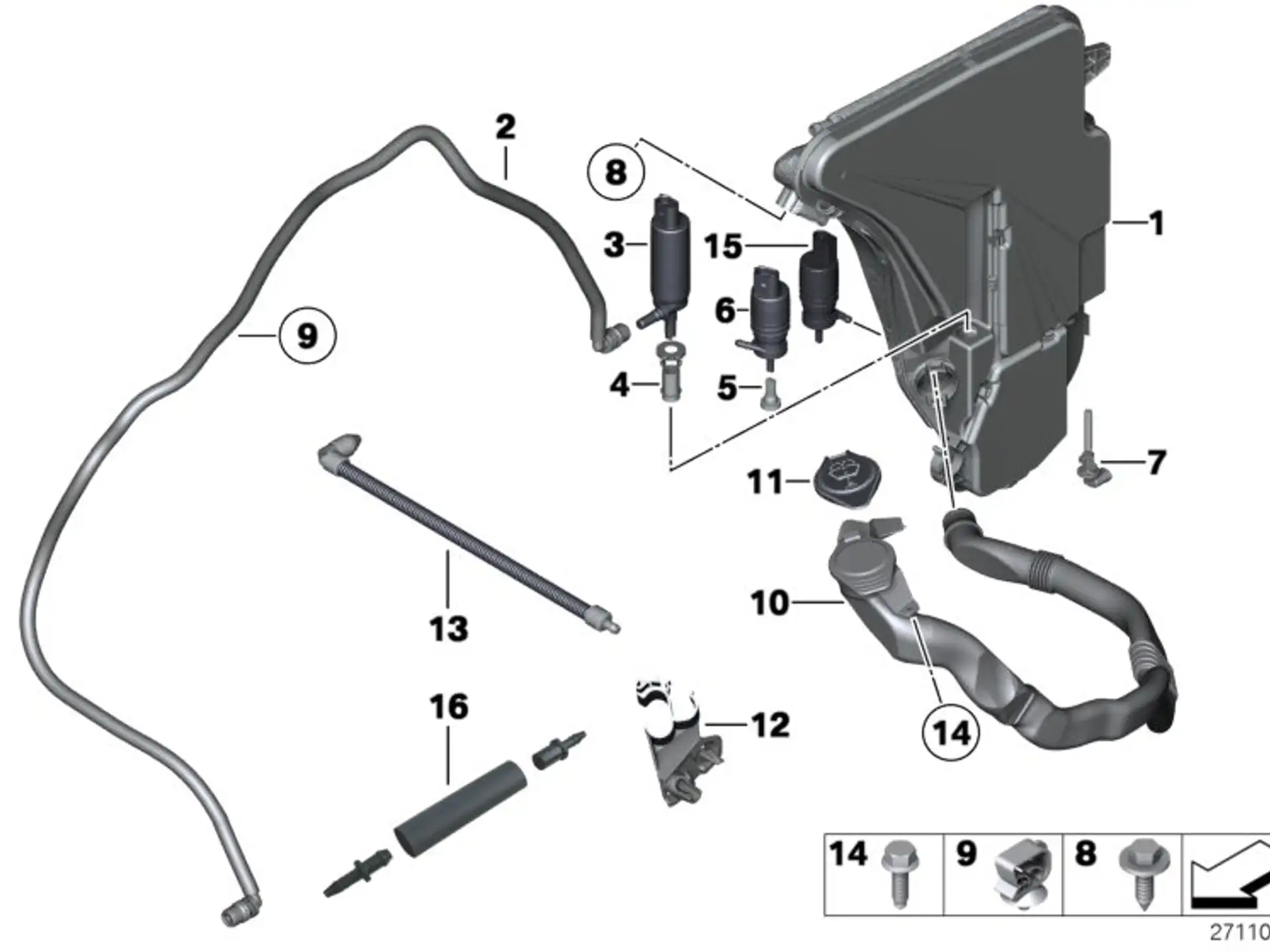 BMW Waschpumpe vorne E70 E71 E72 E89 F01 F02 F04 F06 F07 F10 F11 F12 F13 F25 F26 67126934160