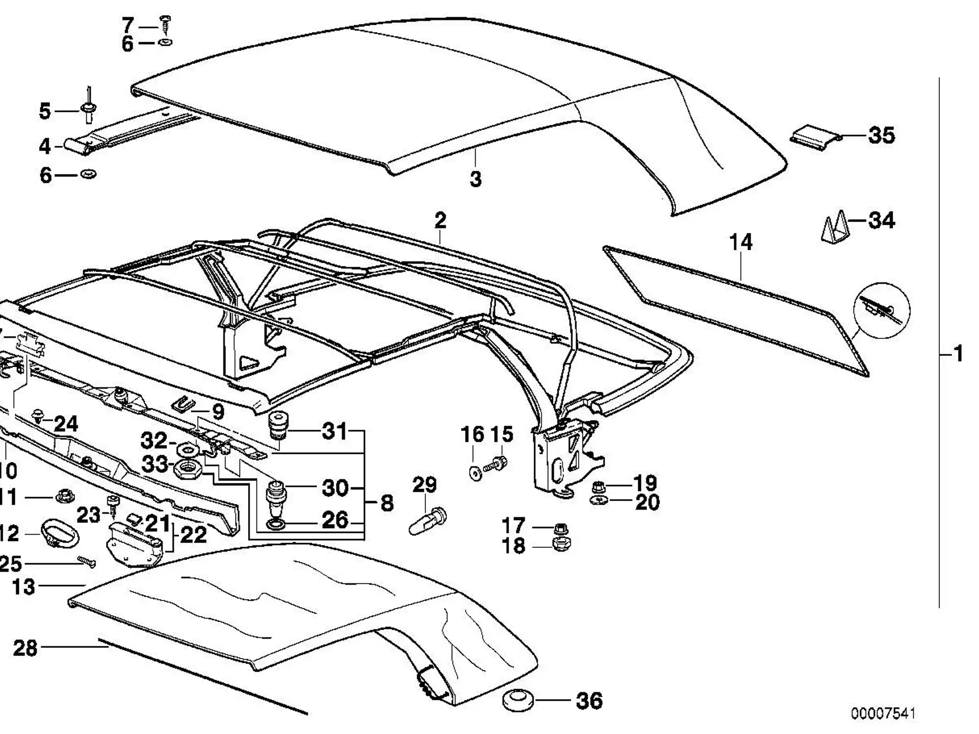 BMW Rep.Satz Spannseil am Himmel C-Säule E36 54318189989