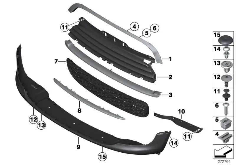 BMW Gitter Mitte unten R55 R56 R57 R58 R59 51117250785 - MINI R56