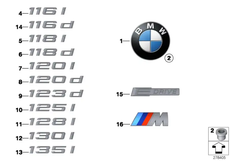 BMW Emblem geklebt hinten E82 E88 F20 F21 51147166207