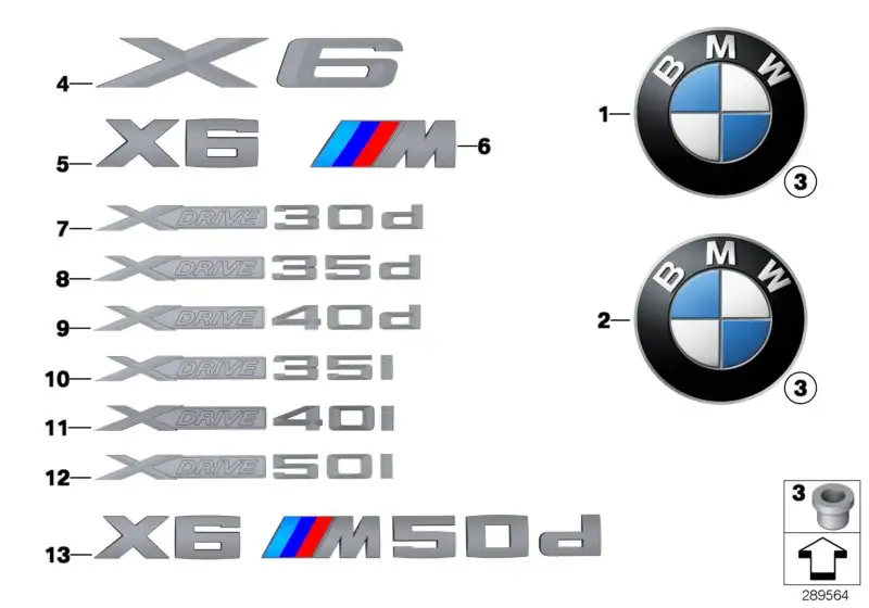 BMW Schriftzug E71 E72 51147196556 - X6 E71