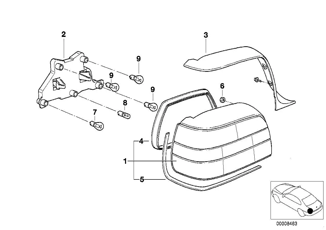 BMW Abdeckung Heckleuchte rechts E36 63218361078 - Z3 E36