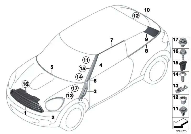 BMW Ziergitter Front R61 51139812893 - MINI R61