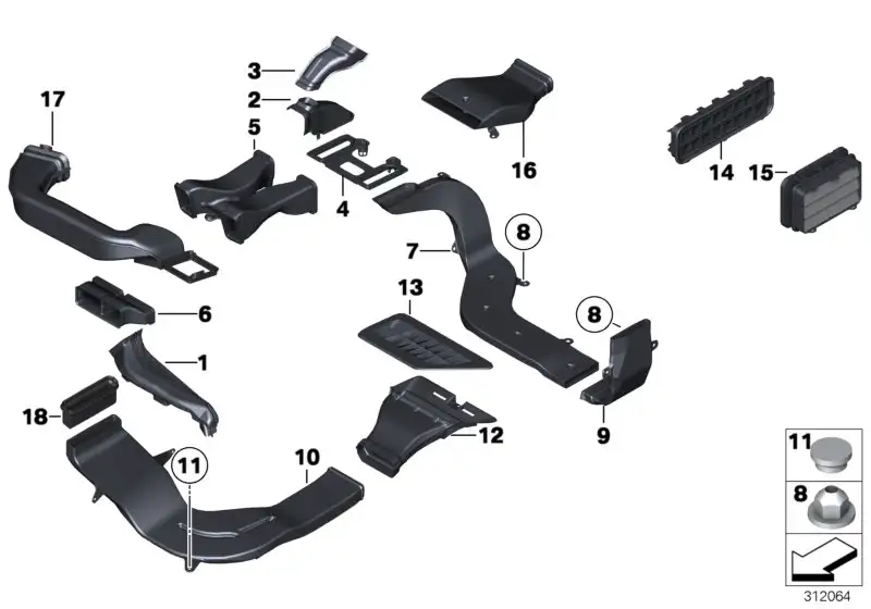 BMW Luftkanal Fussraum Beifahrerseite F01 F02 F04 F06 F07 F10 F11