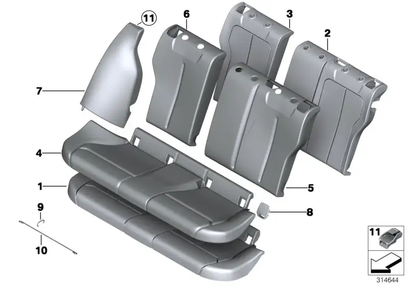 BMW Bezug Lehne Stoff/Leder rechts F20 F21 52208055005 - Bildposi