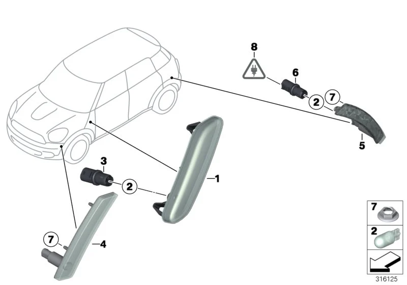 BMW Zusatzblinkleuchte weiss rechts R60 R61 63139802570