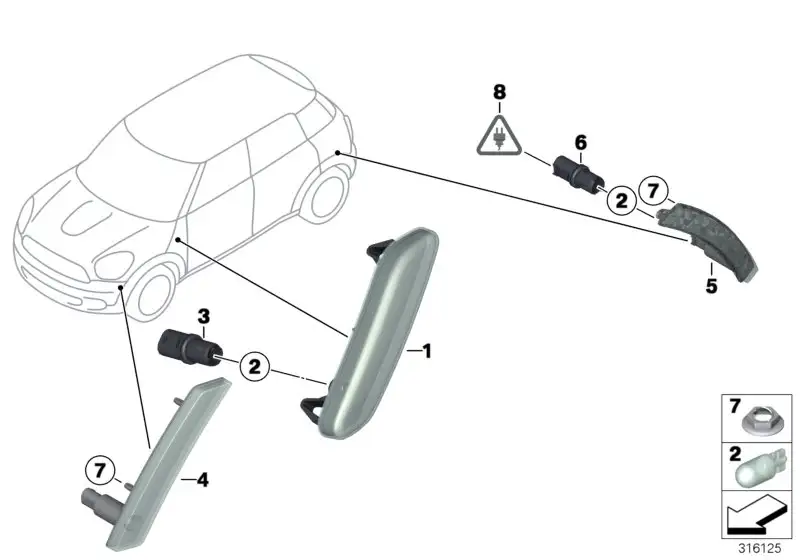 BMW Zusatzblinkleuchte weiss rechts R60 R61 63139802570 - MINI R6