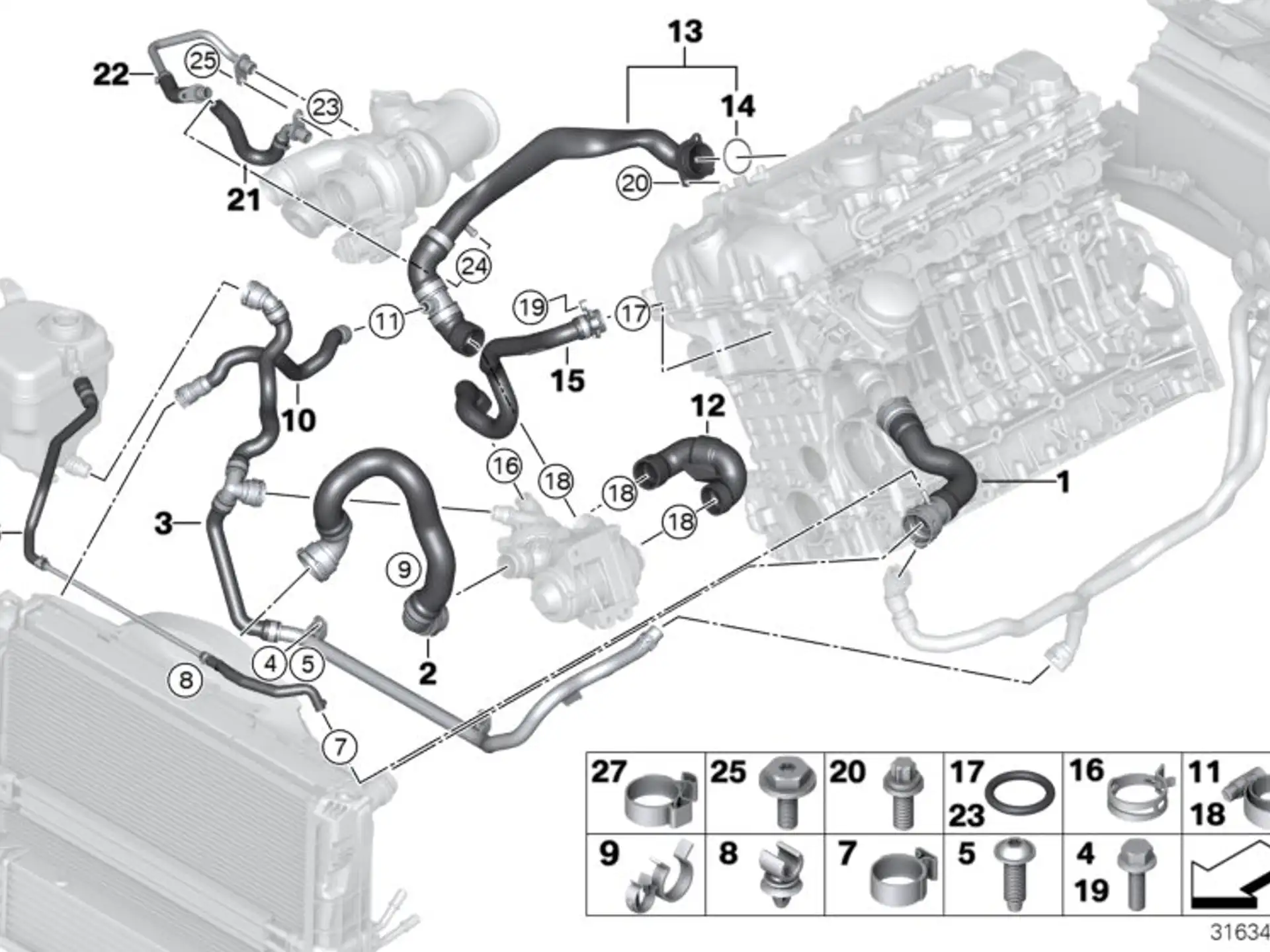 BMW Schlauch Motor Vorlauf-Kühler oben E82 E88 E89 E90 E91 E92 E93 17127540127
