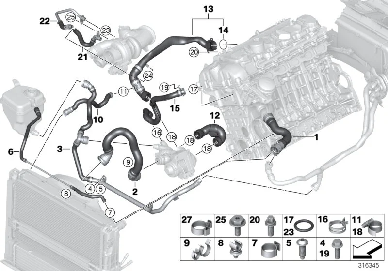 BMW Schlauch Kühlmodul Niedertemperatur- E82 E88 E89 E90 E91 E92 E93 17127548203
