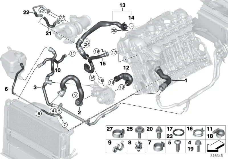 BMW Schlauch Kühlmodul Niedertemperatur- E82 E88 E89 E90 E91 E92