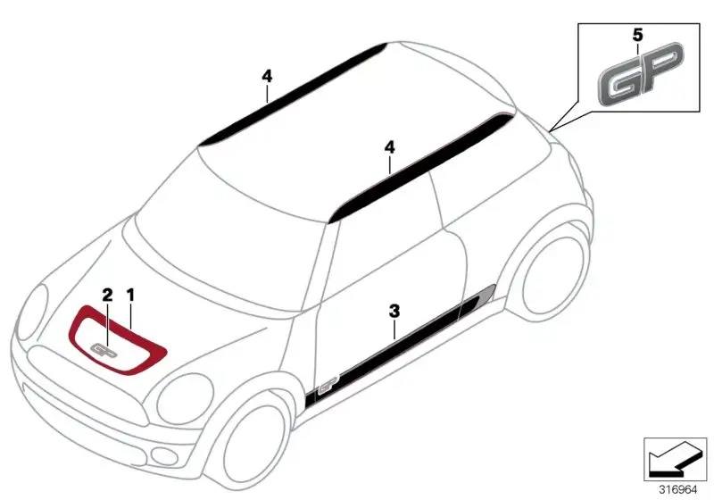 BMW Klebefolie Frontklappe aussen R56 51147331073 - MINI R56N