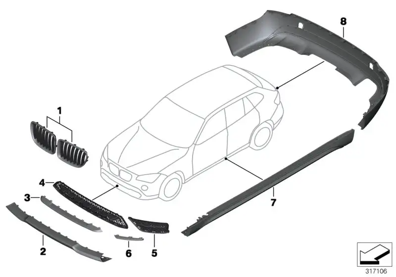 BMW Satz Ziergitter Front E84 51117347669 - X1 E84