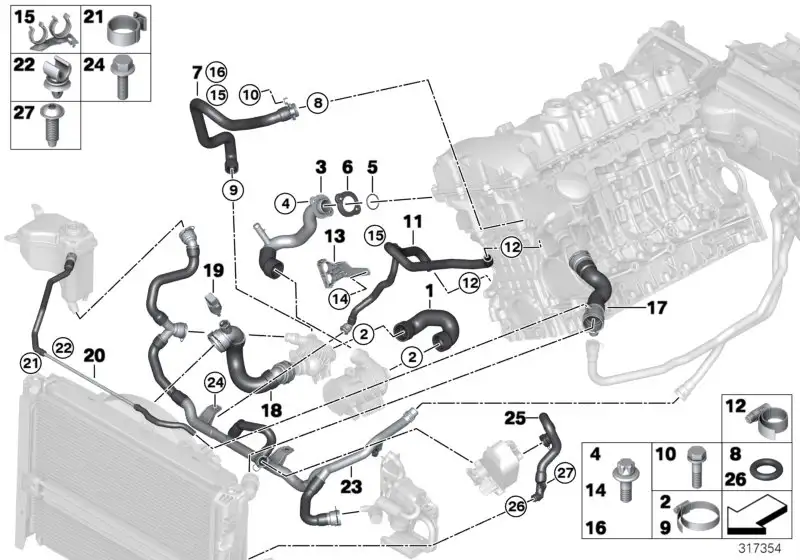 BMW Leitung Heizungsrücklauf-Thermostat- 17127548226 - Bildpositi