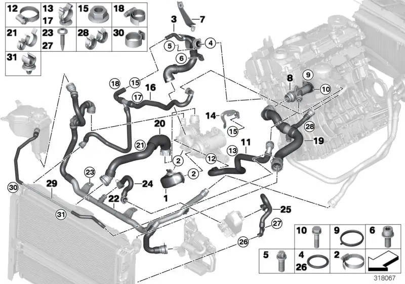 BMW Schlauch Kühlmodul Niedertemperatur- E81 E82 E87 E88 E90 E91