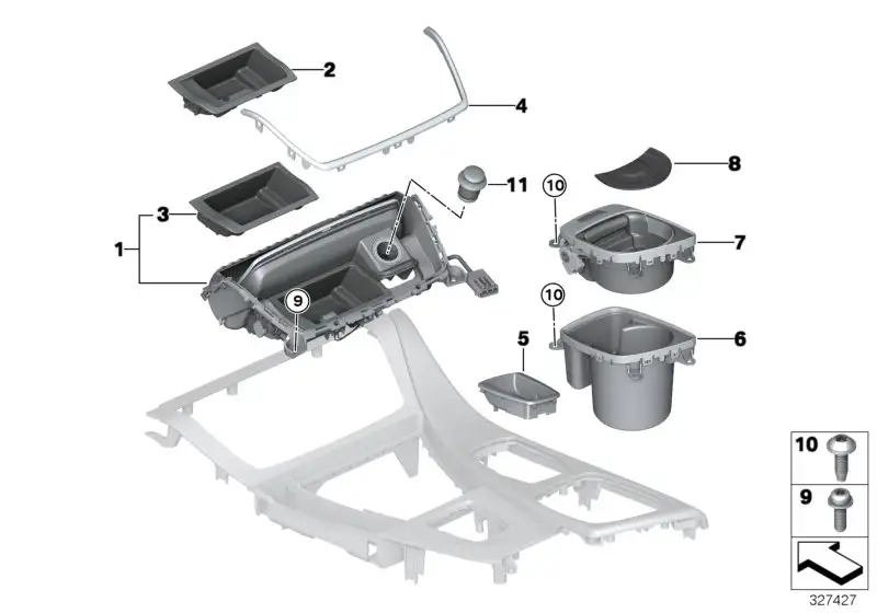 BMW Einsatz Ascher F10 F11 51169213654 - Bildposition --