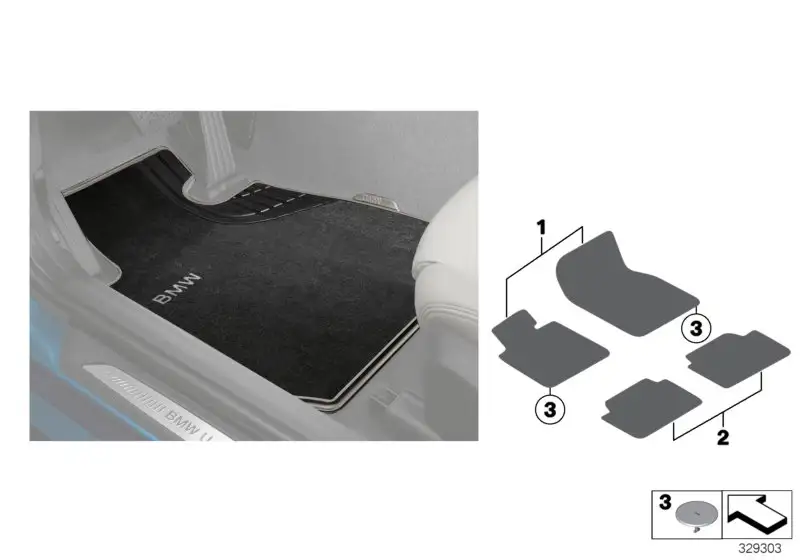 BMW Fussmatten Textil Sport vorn F30 F31 F34 F80 51472293358 - 3e