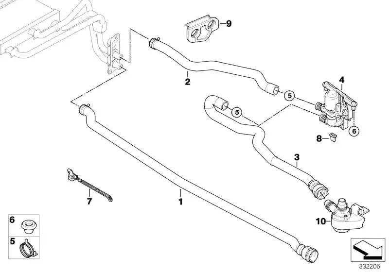 BMW Schlauch Heizkörper-Motorrücklauf E60 E61 E63 E64 64216932051