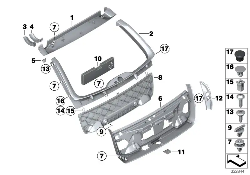 BMW Abdeckung Scharnier rechts 51497222168 - Bildposition 03