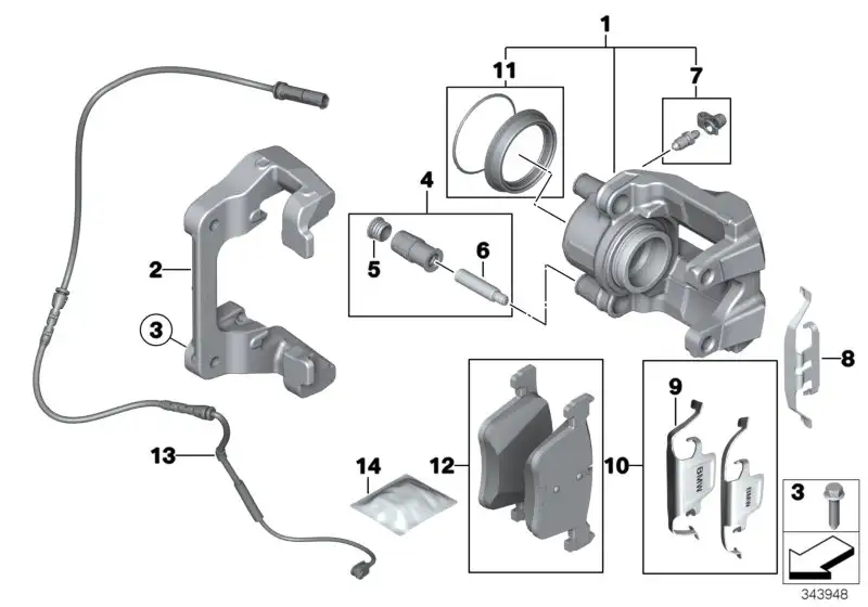 BMW Bremssattelgehäuse rechts 34116850644 - Bildposition 01