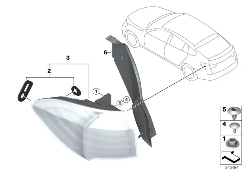 BMW Heckleuchte Seitenwand links F07 63217306165 - 5er F07