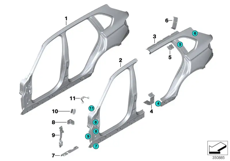 BMW Seitengerippe rechts F15 F85 41217352036 - Bildposition 01