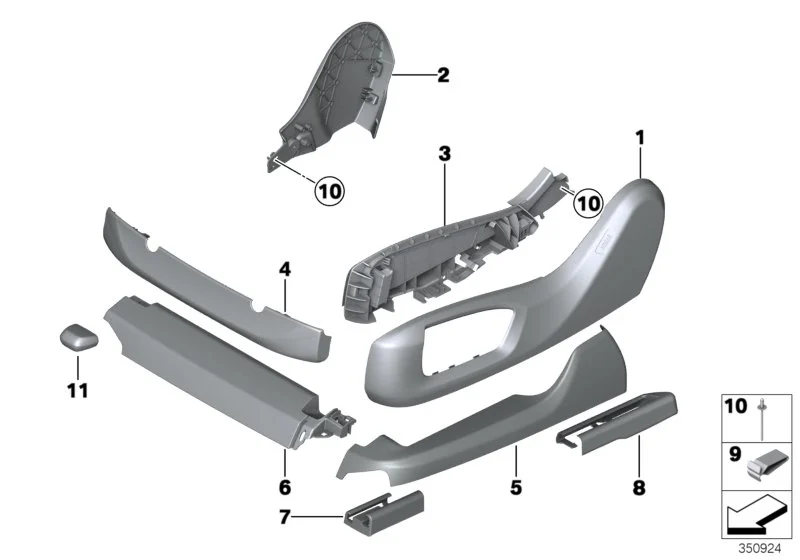 BMW Träger Blende Sitz aussen links F01 F02 F07 F10 F11 F15 F16 F85 F86 F90 G11 G12 G30 G31 G32 52107317459
