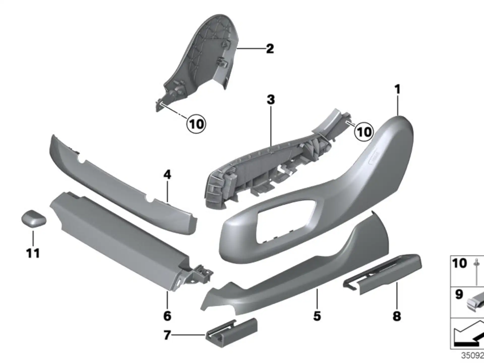 BMW Träger Blende Sitz aussen links F01 F02 F07 F10 F11 F15 F16 F85 F86 F90 G11 G12 G30 G31 G32 52107317459