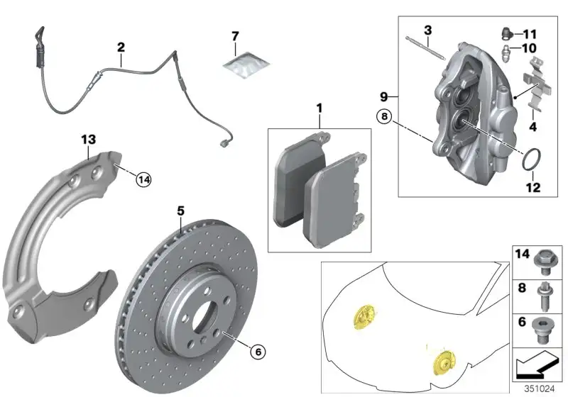 BMW Bremsbelagfühler vorne links I12 I15 34356873864 - Bildpositi