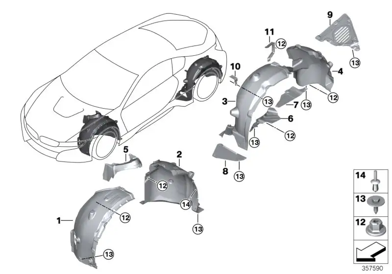 BMW Abdeckung Radhaus Hinterteil hinten re. I12 I15 51717328626