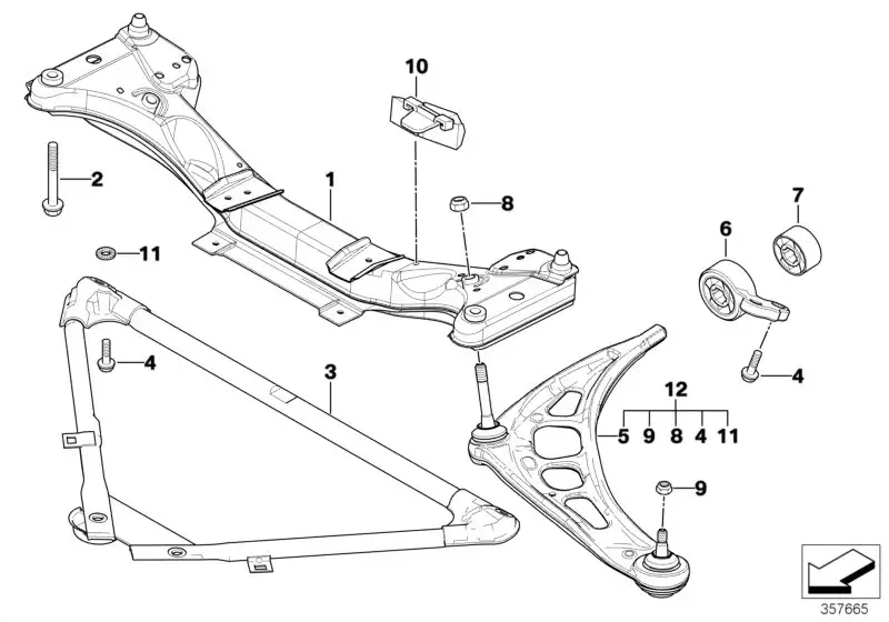 BMW Reparatursatz Querlenker rechts E46 31122343358 - Bildpositio