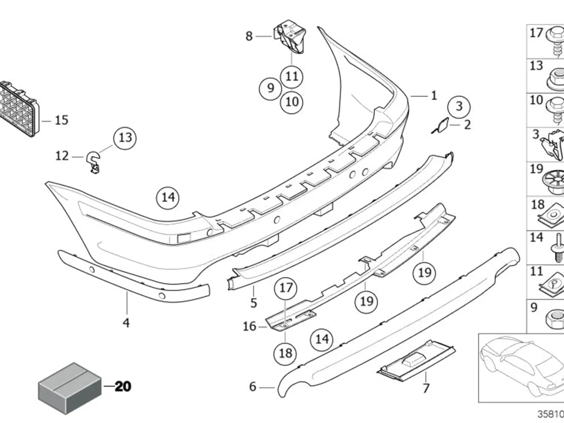 BMW Stossleiste Stossfänger hinten Mitte E46 51128212589