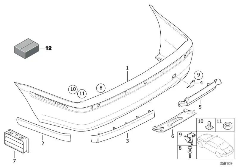 BMW Stossleiste Stossfänger hinten Mitte E46 51127030605