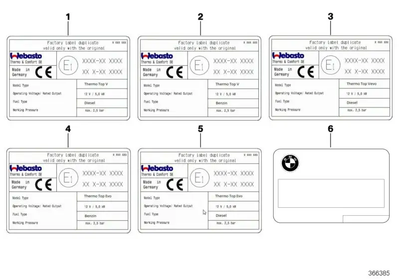 BMW Duplikatschild Diesel E70 E71 F01 F02 F06 F07 F10 F11 F12 F13