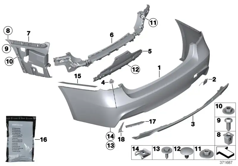 BMW Einsatz Stossfänger hinten F30 F31 51128054197 - 3er