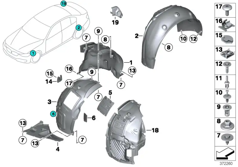 BMW Abdeckung Radhaus Hinterteil vorn rechts 51717407332
