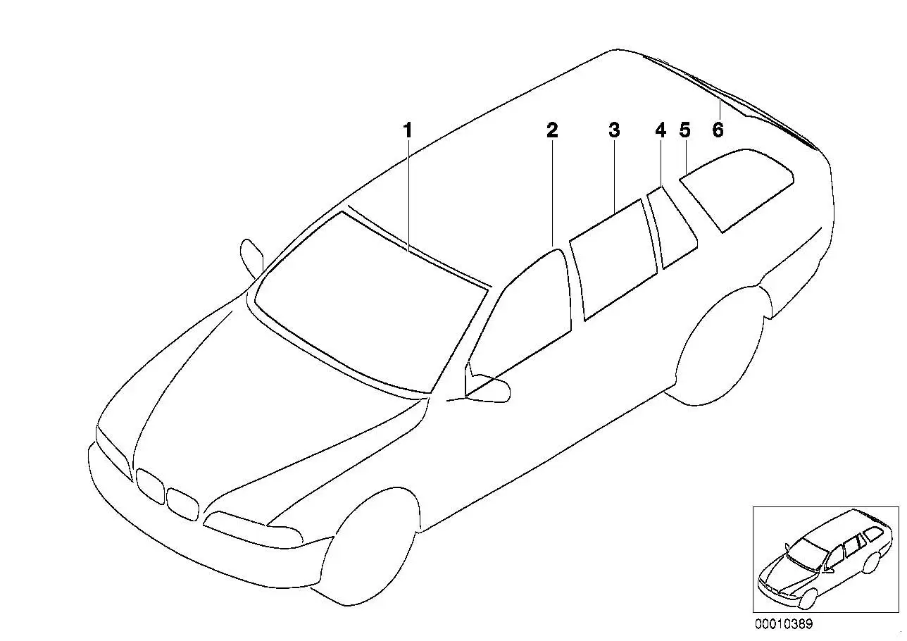 BMW Seitenscheibe grün mit Dichtung links E39 51367145033