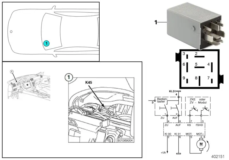 BMW Relais Faltschiebedach E36 61352494828 - Bildposition 01
