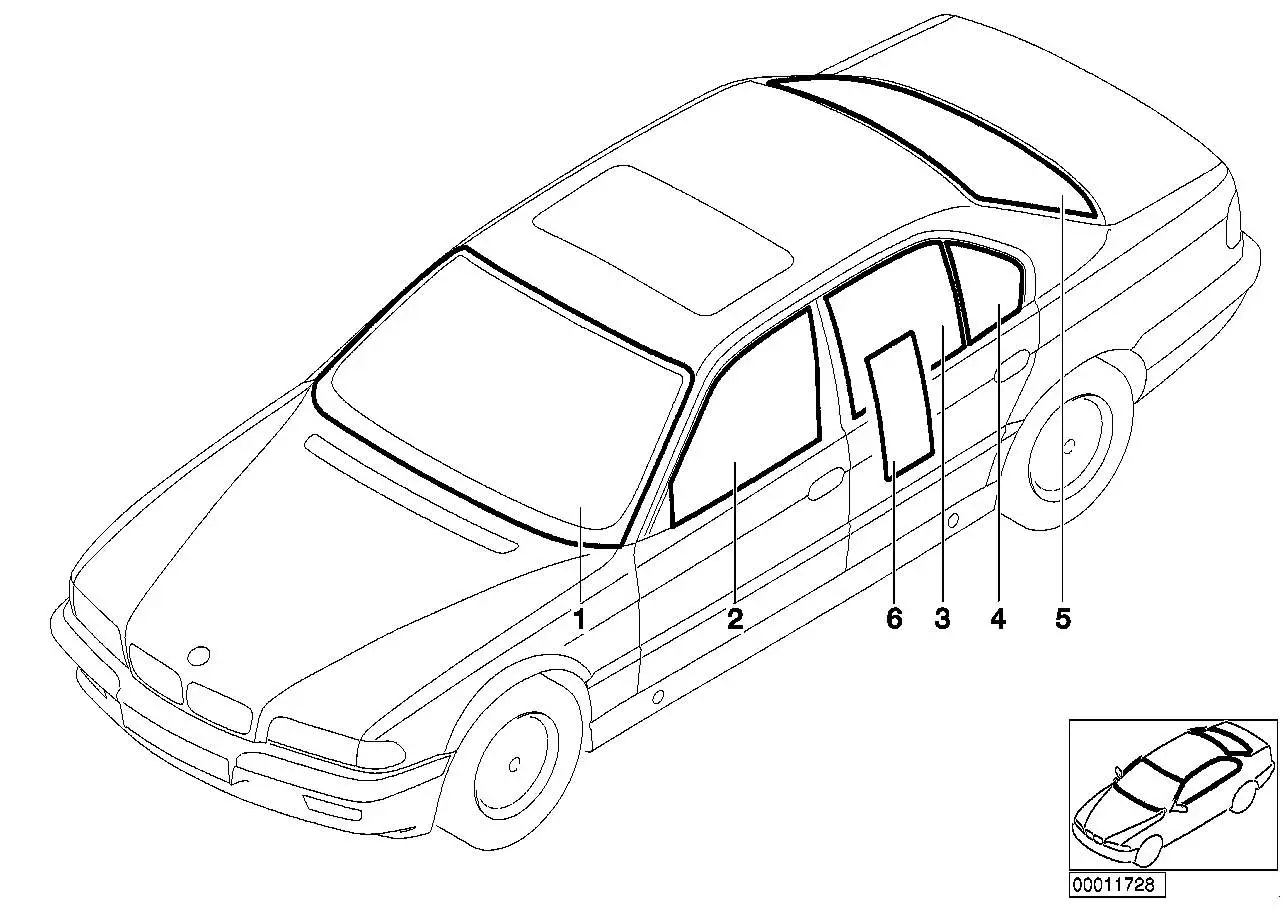 BMW Seitenscheibe grün rechts E38 51328218366