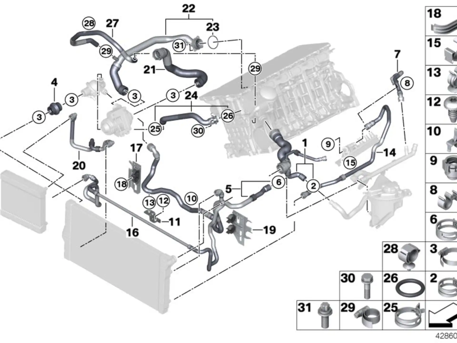 BMW Schlauchhalter F01 F02 F06 F07 F10 F11 F12 F13 F15 F16 F20 F21 F22 F23 F26 F30 F31 F32 F33 F34 F36 F39 F45 F48 F80 F82 F83 F87 F87N G20 F60 11537599270